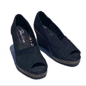 Black peep toe wedges